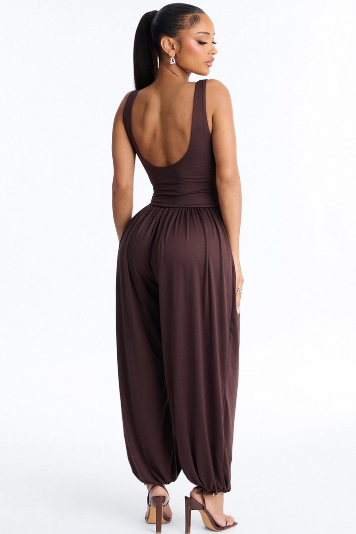 Brenna Balloon Leg Jumpsuit - Chocolate
