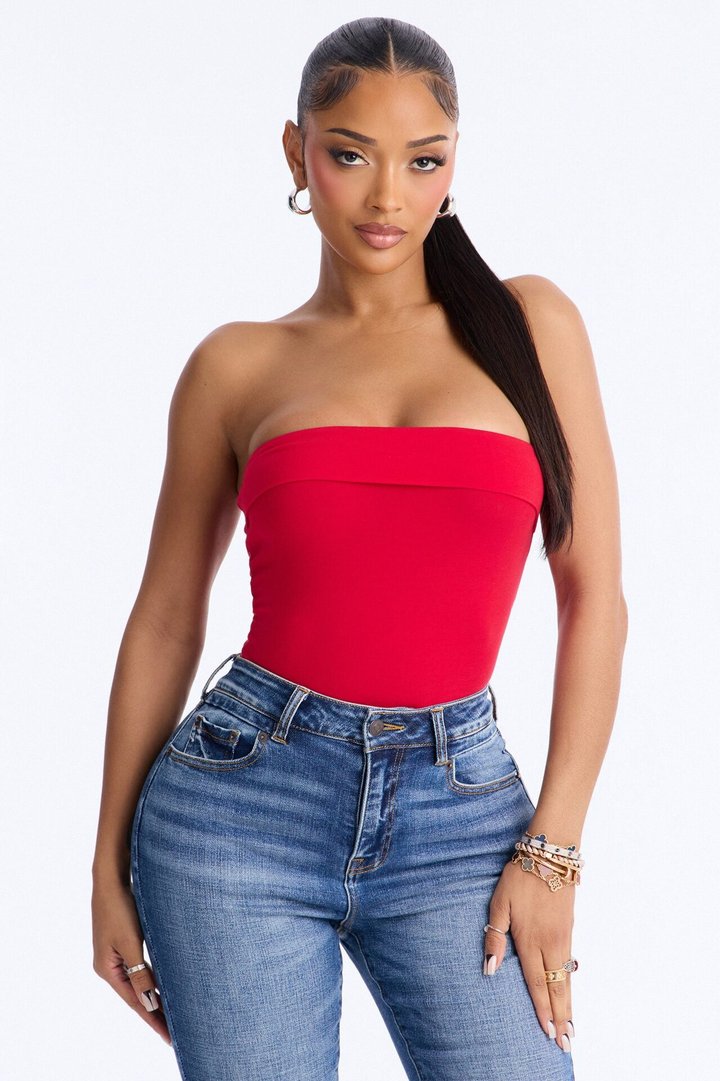 Kimberly Fold Over Tube Top - Red