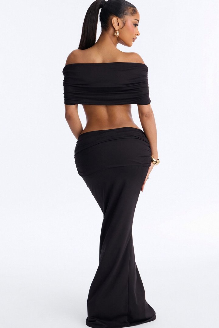 Bianca Matte Form Double Lined Maxi Skirt Set - Black