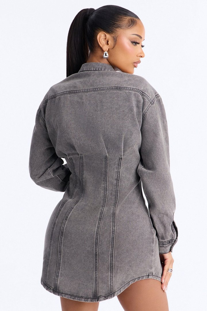 Alessandra Denim Mini Dress - Light Grey