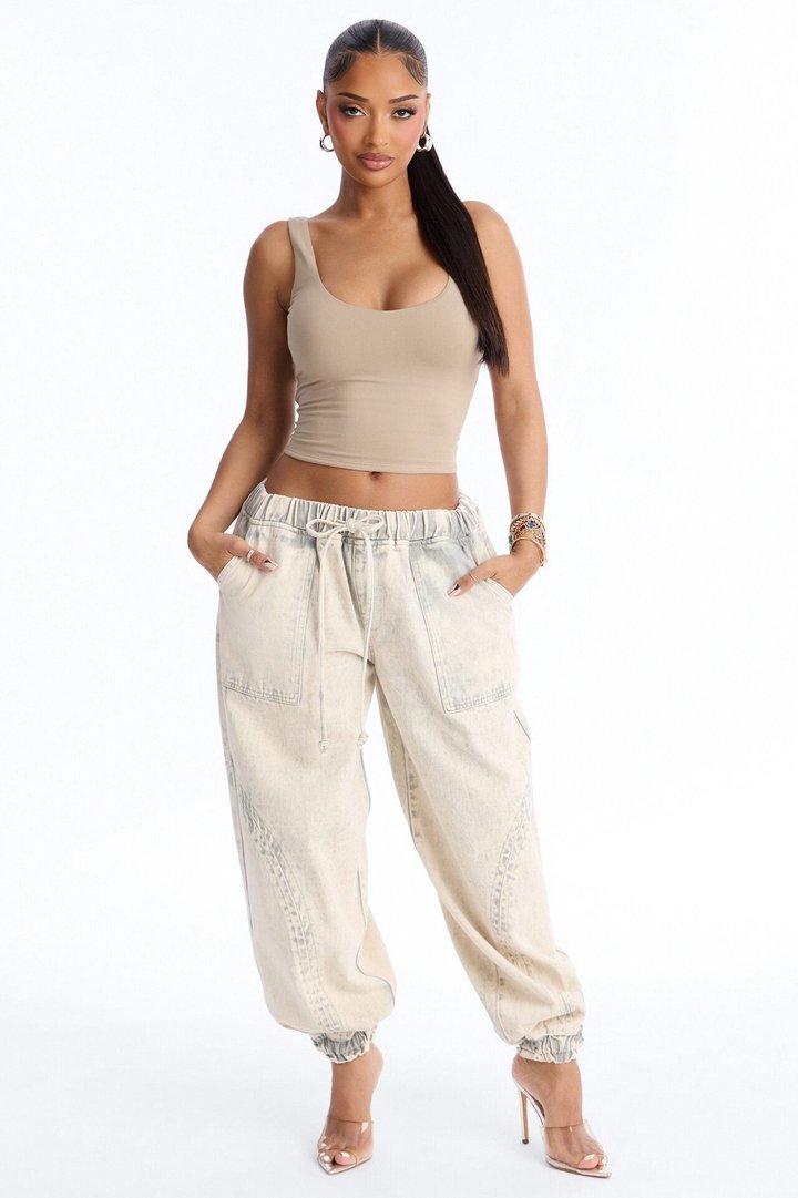 Alicia Washed Jogger Twill Pant - Stone