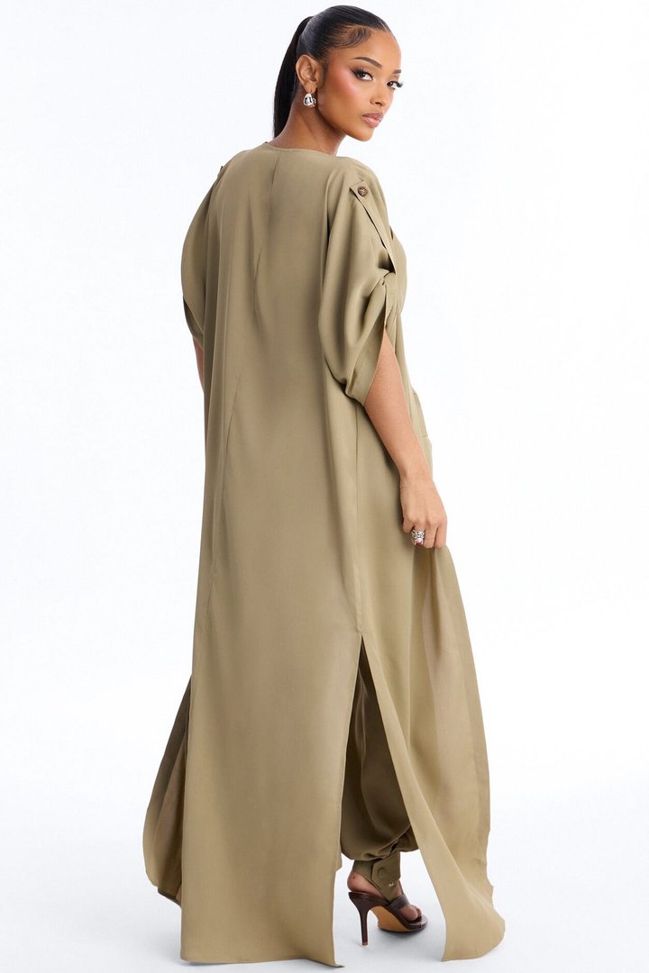 Gemma Jumpsuit And Long Jacket 2 Piece Set - Olive