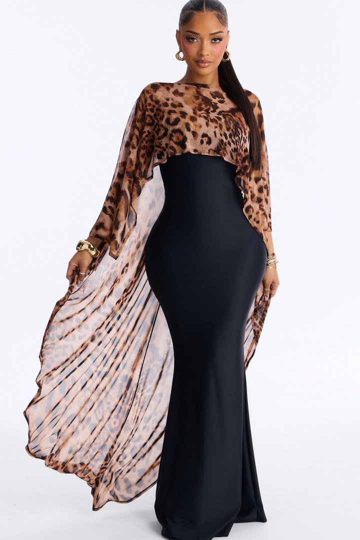 Sweet Confidence Cape Maxi Dress - Black/combo