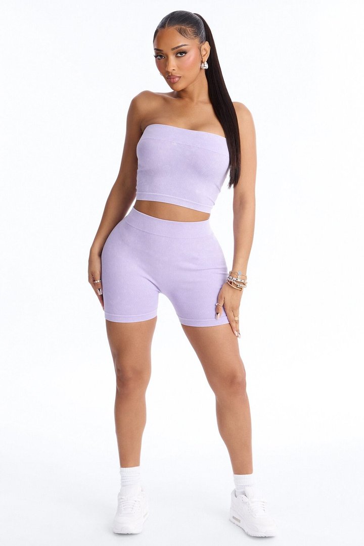 Off Duty Mineral Washed Strapless Short Set - Lavender
