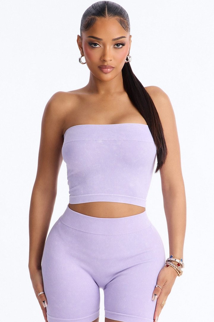 Off Duty Mineral Washed Strapless Short Set - Lavender