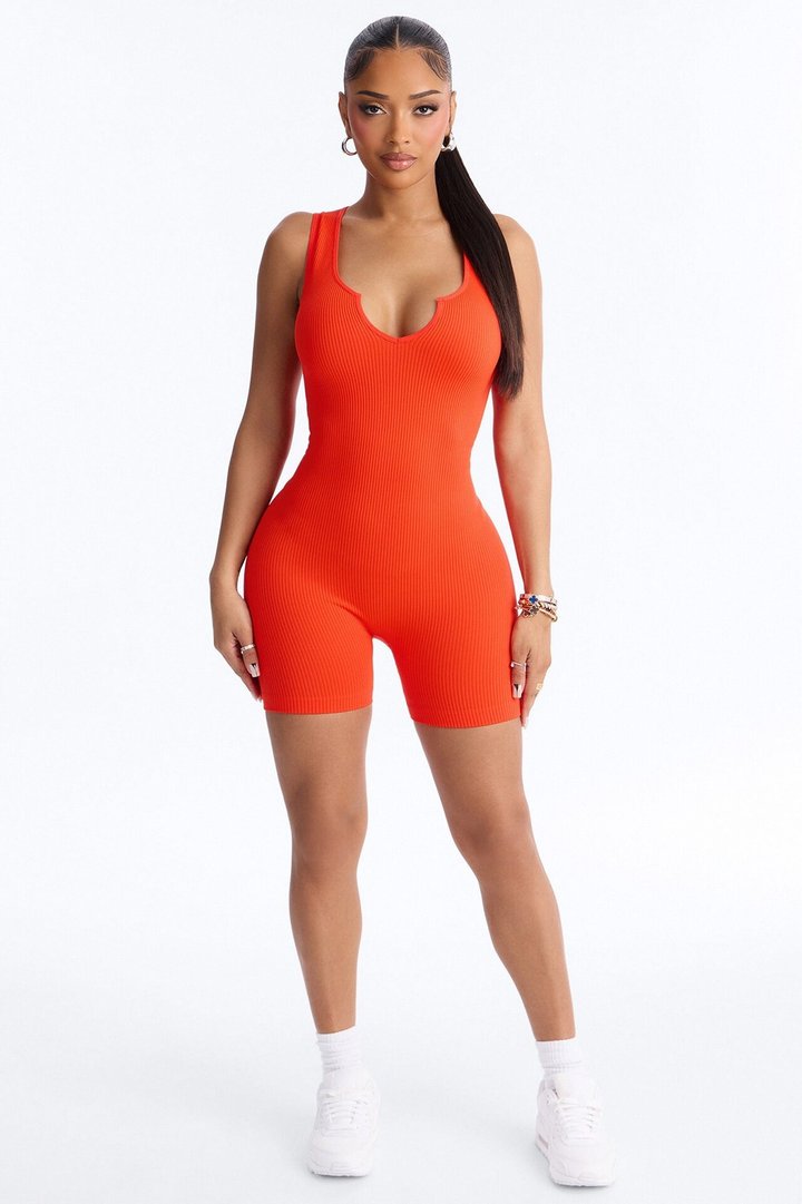 Weekend Errands Seamless Biker Short Romper - Red