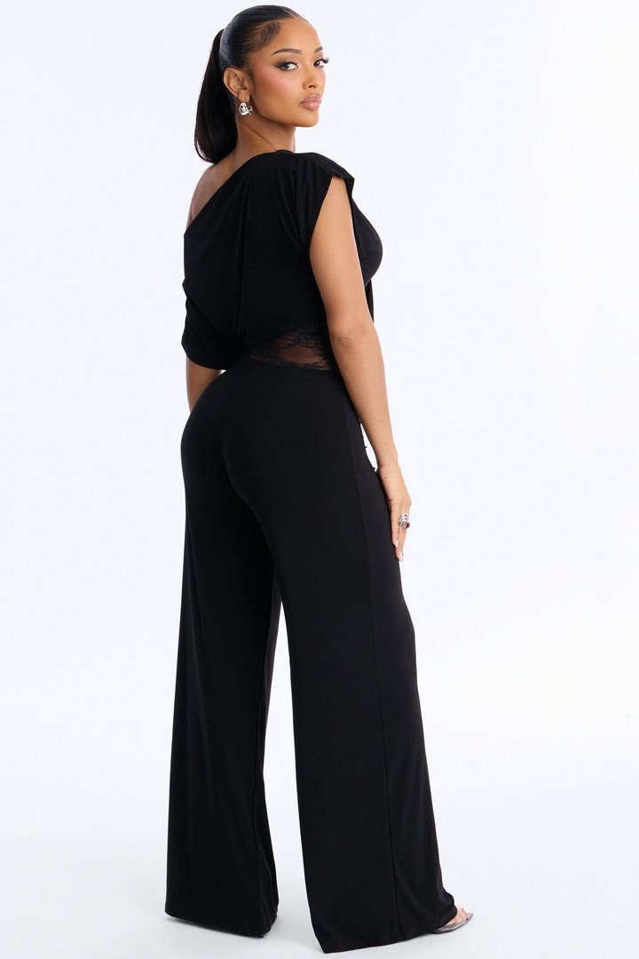 Isla Lace Trim Off Shoulder Jumpsuit - Black