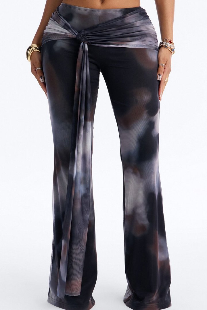 Keisha Wrap Waist Mesh Flare Pant - Grey/combo