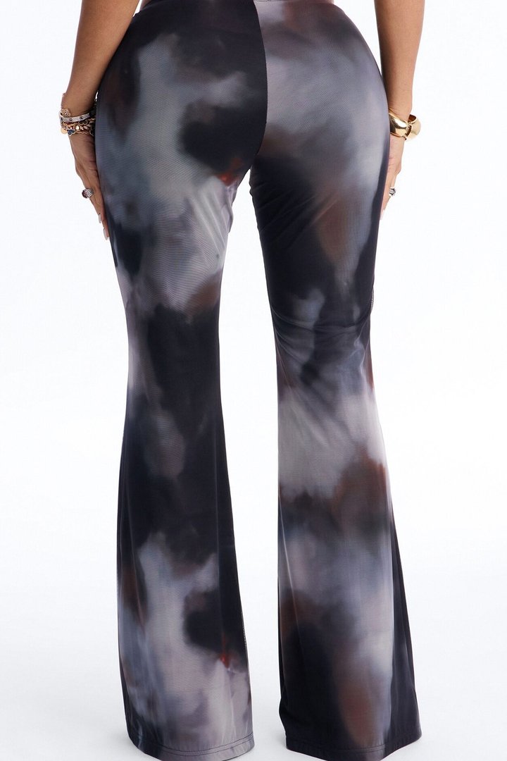 Keisha Wrap Waist Mesh Flare Pant - Grey/combo