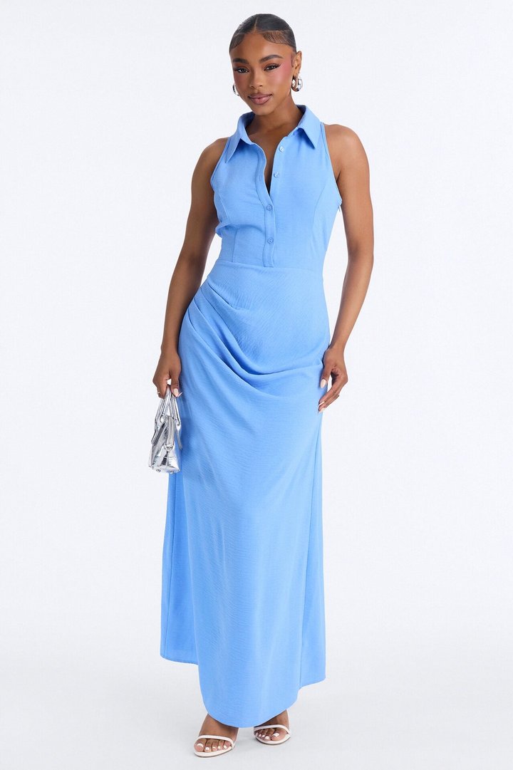 Avery Collared Maxi Dress - Blue