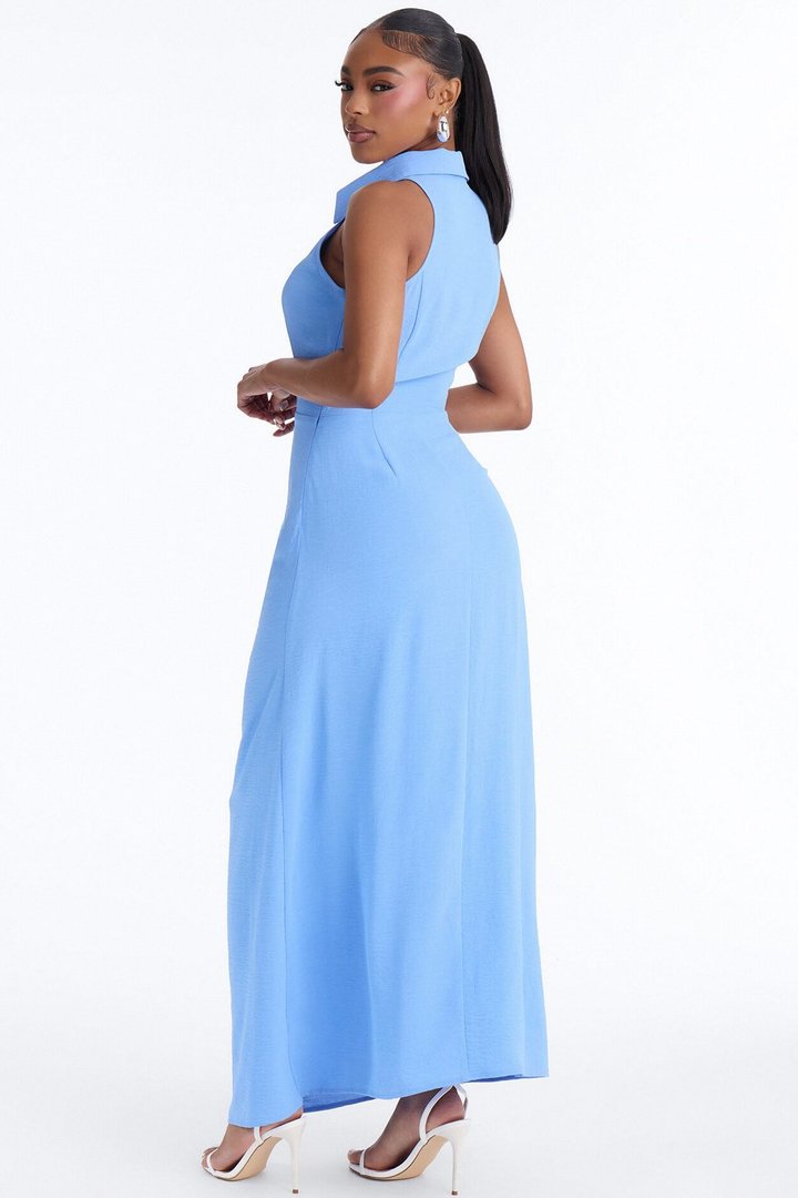 Avery Collared Maxi Dress - Blue