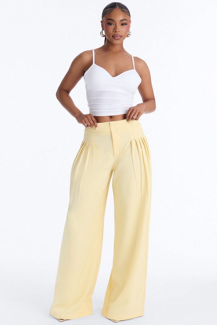 Adele Pleated Wide Leg Trouser Pant 33″ - Butter Yellow