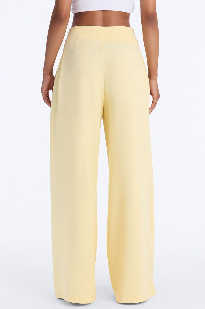 Adele Pleated Wide Leg Trouser Pant 33″ - Butter Yellow