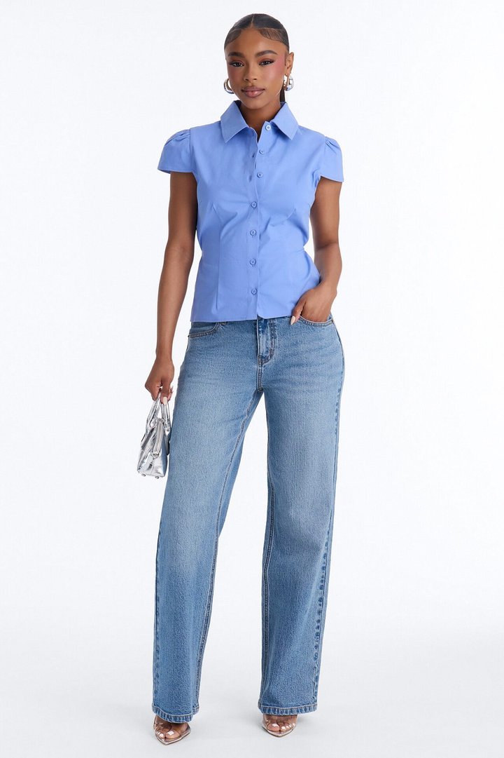 Soft Girl Season Poplin Top - Periwinkle