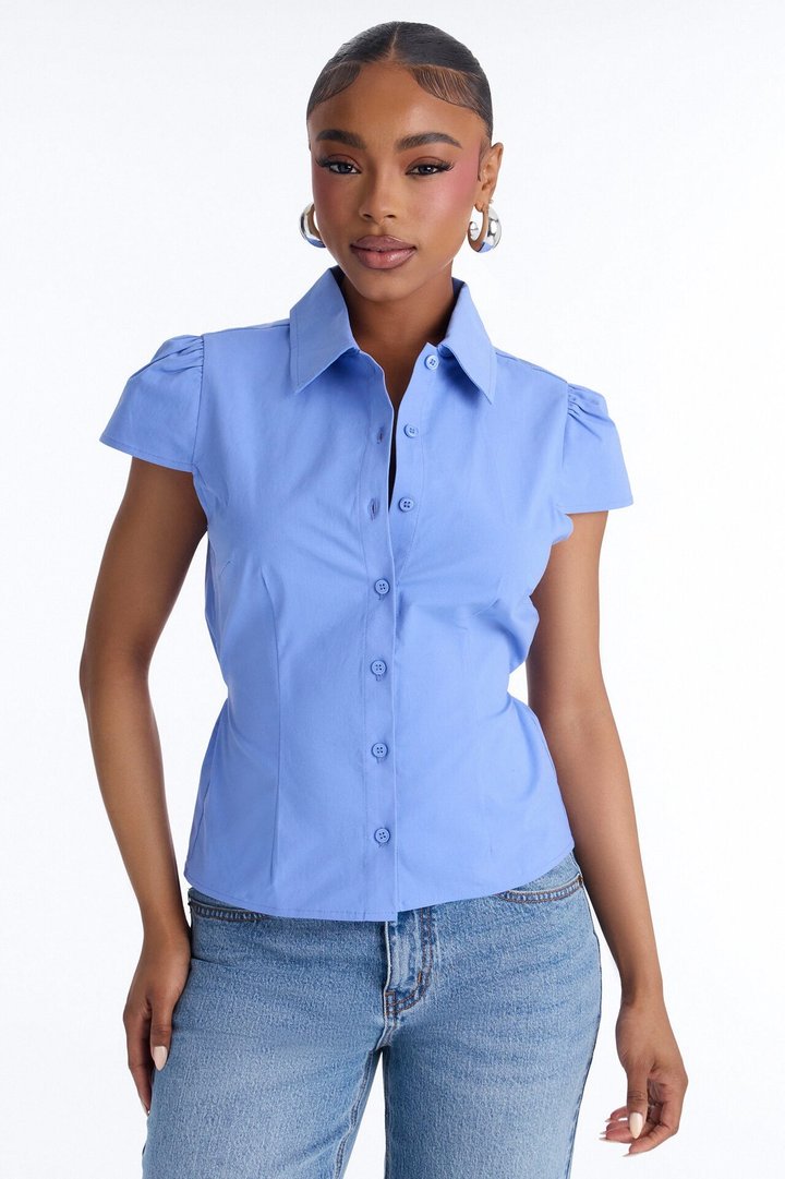 Soft Girl Season Poplin Top - Periwinkle