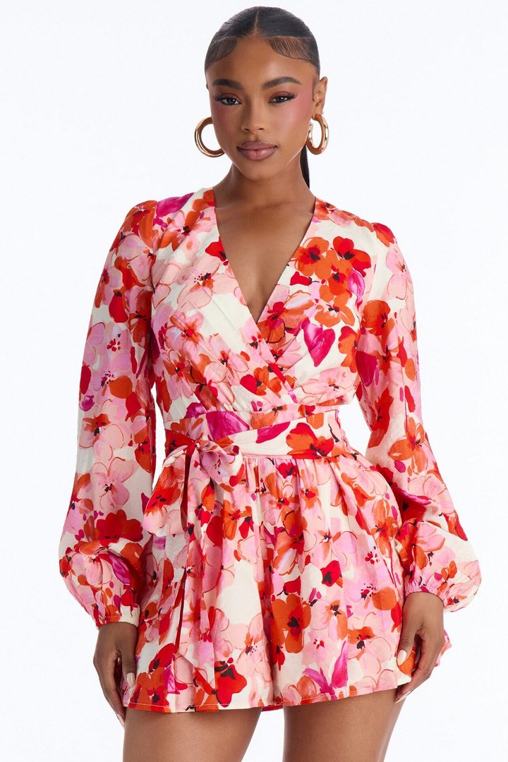 Fia Floral Ruffle Romper - Pink