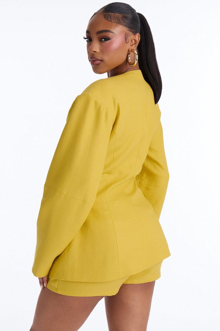 No More Questions Twill Blazer Skort Set - Yellow