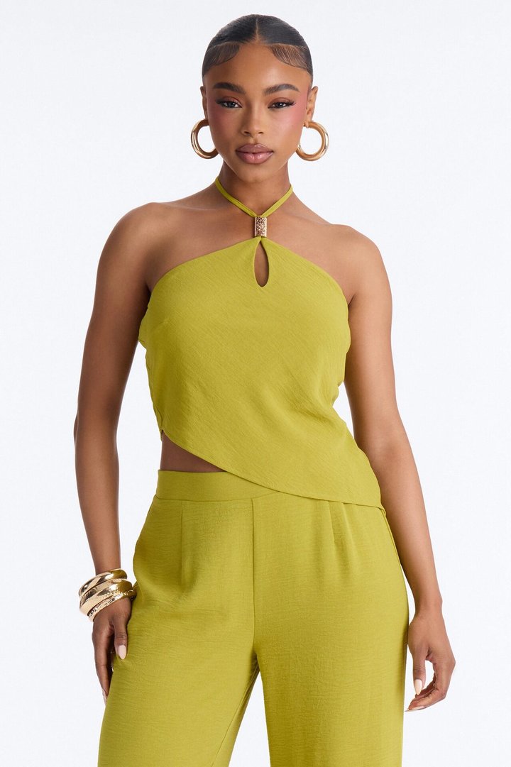 Jessica Hardware Halter Pant Set - Chartreuse