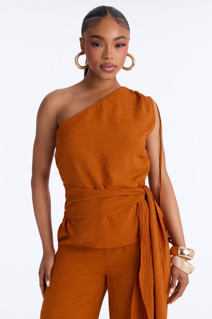 Willow One Shoulder Balloon Pant Set - Rust