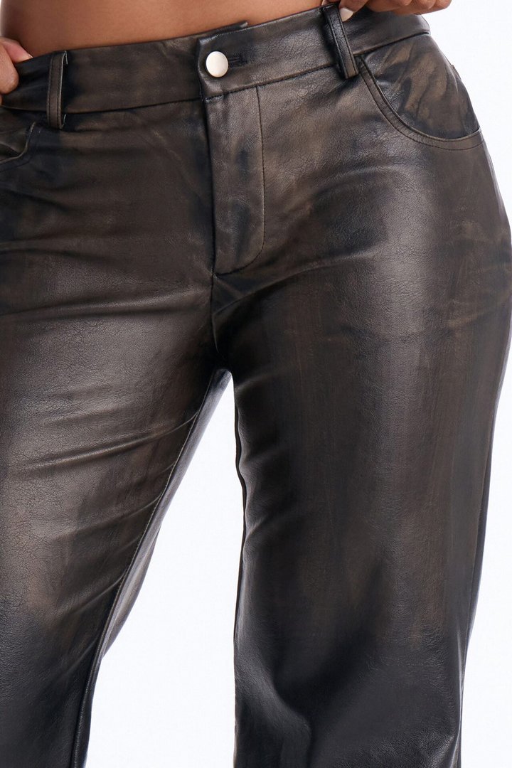 Clock it Faux Leather Straight Leg Pant - Brown