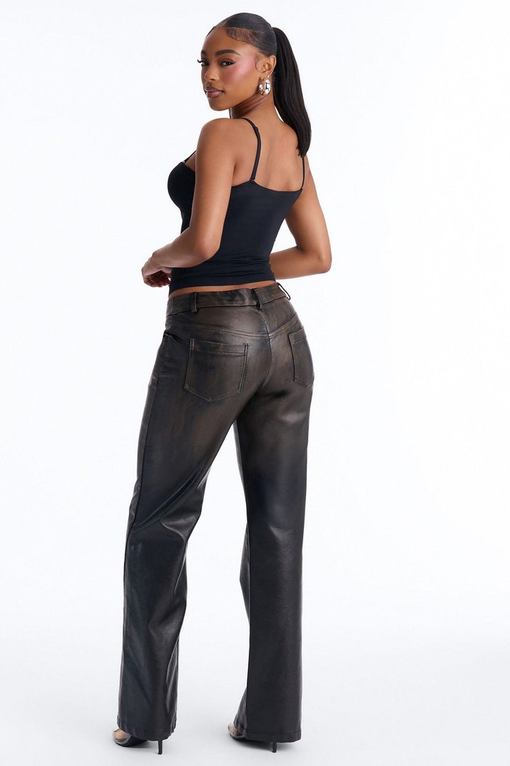 Clock it Faux Leather Straight Leg Pant - Brown