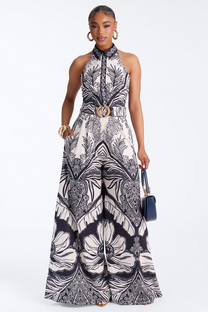 Muse On Vacation Wide Leg Jumpsuit - Black/White