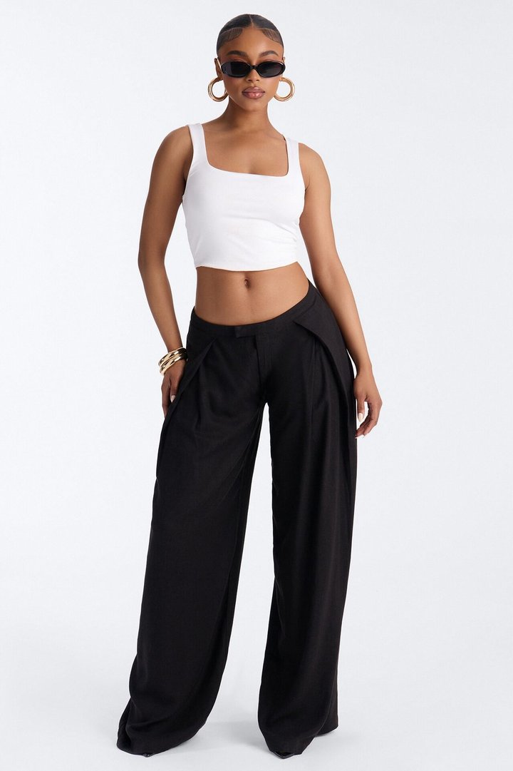 Gracie Low Rise Pleated Linen Wide Leg Trouser 33″ - Black