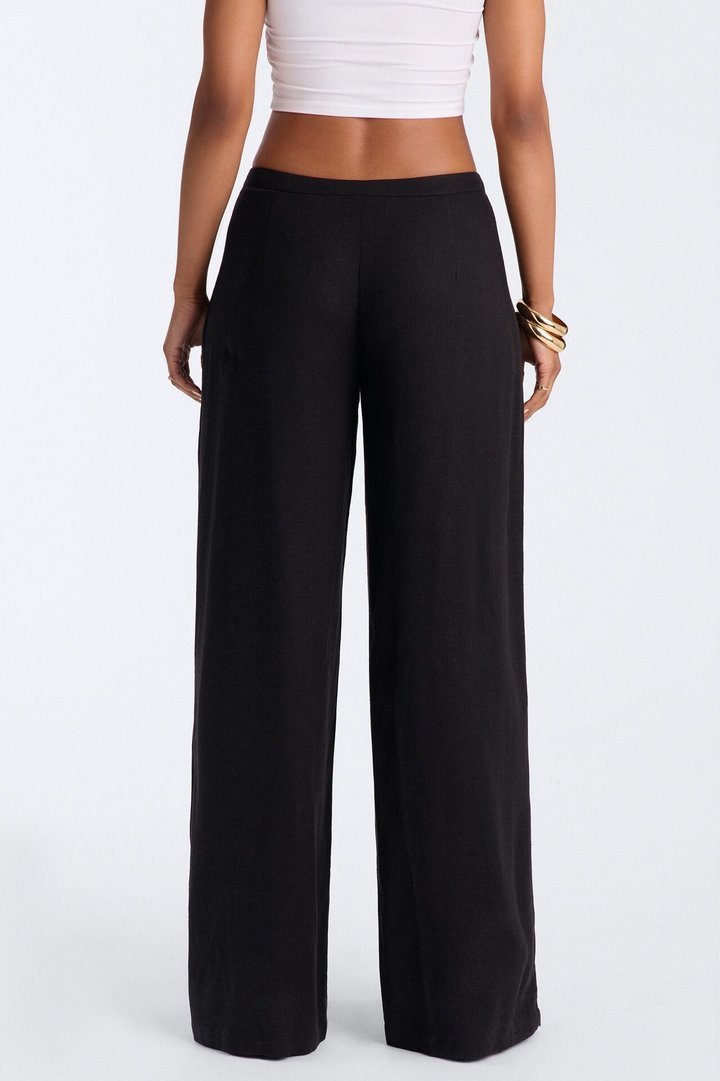 Gracie Low Rise Pleated Linen Wide Leg Trouser 33″ - Black