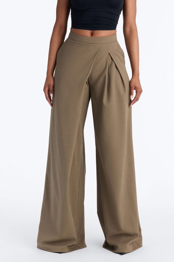 Tall Tiana Pleated Wrap Waist Wide Leg Trouser - Caffe