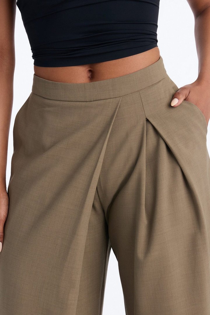 Tall Tiana Pleated Wrap Waist Wide Leg Trouser - Caffe