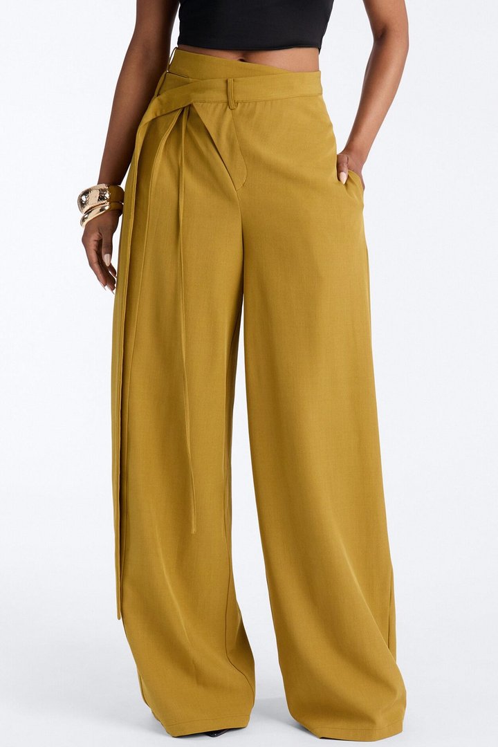 All Wrapped Up Cutout Wide Leg Trousers - Chartreuse