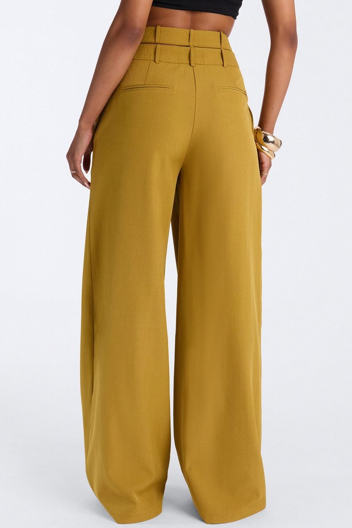 All Wrapped Up Cutout Wide Leg Trousers - Chartreuse