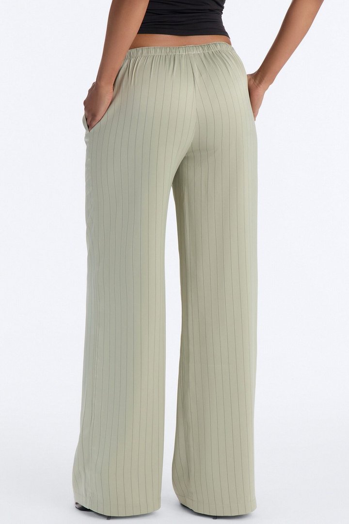 Lulu Pinstripe Satin Wide Leg Pant 32″ - Olive