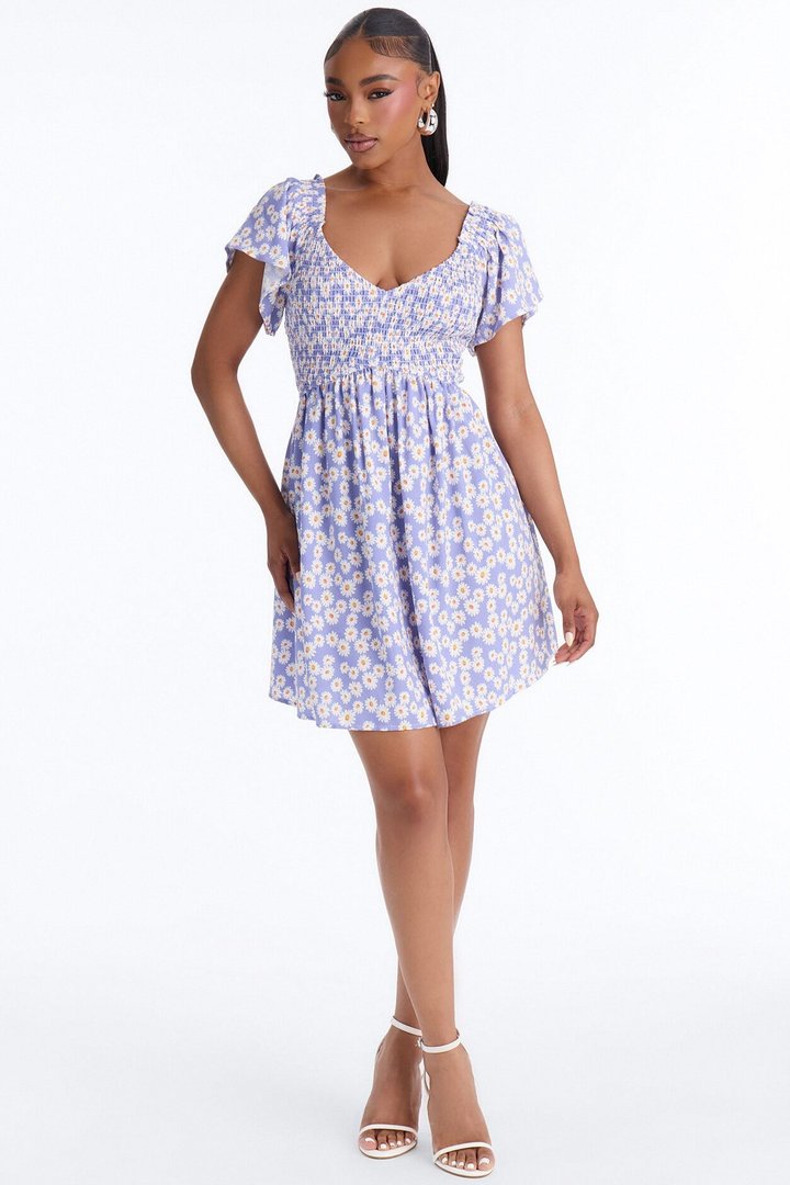 Flower Child Floral Mini Dress - Lavender/combo