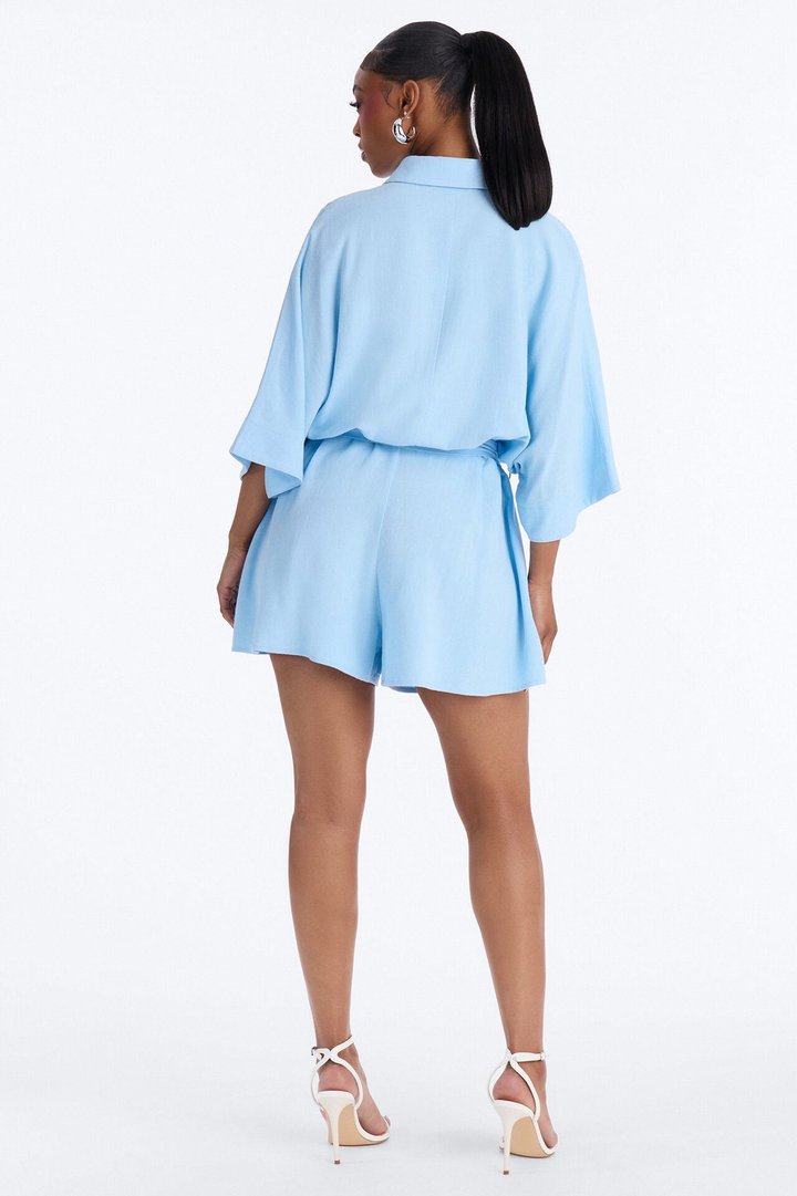 Charlotte Linen Romper - Light Blue