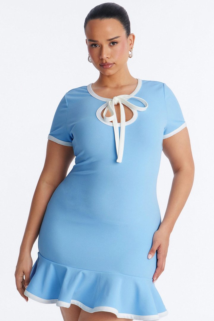 Set The Bar Short Sleeve Mini Dress - Light Blue