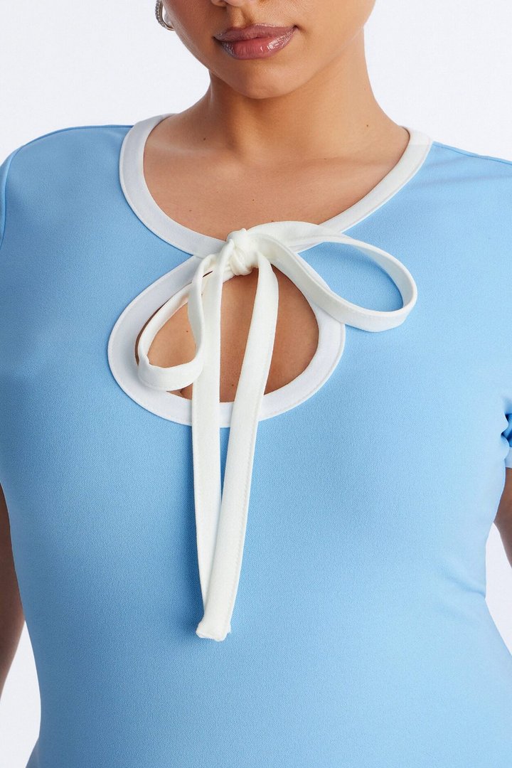 Set The Bar Short Sleeve Mini Dress - Light Blue