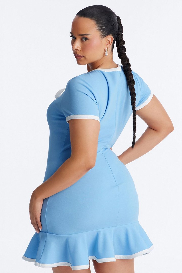 Set The Bar Short Sleeve Mini Dress - Light Blue