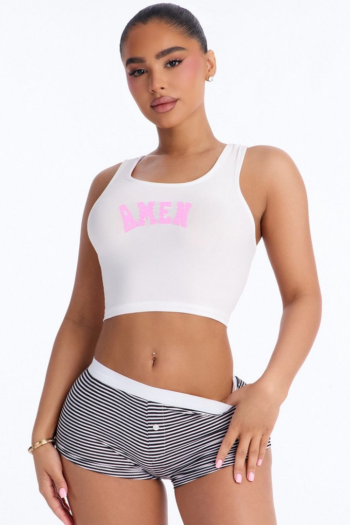 Amen Tank PJ Boyshort Set - White/Black