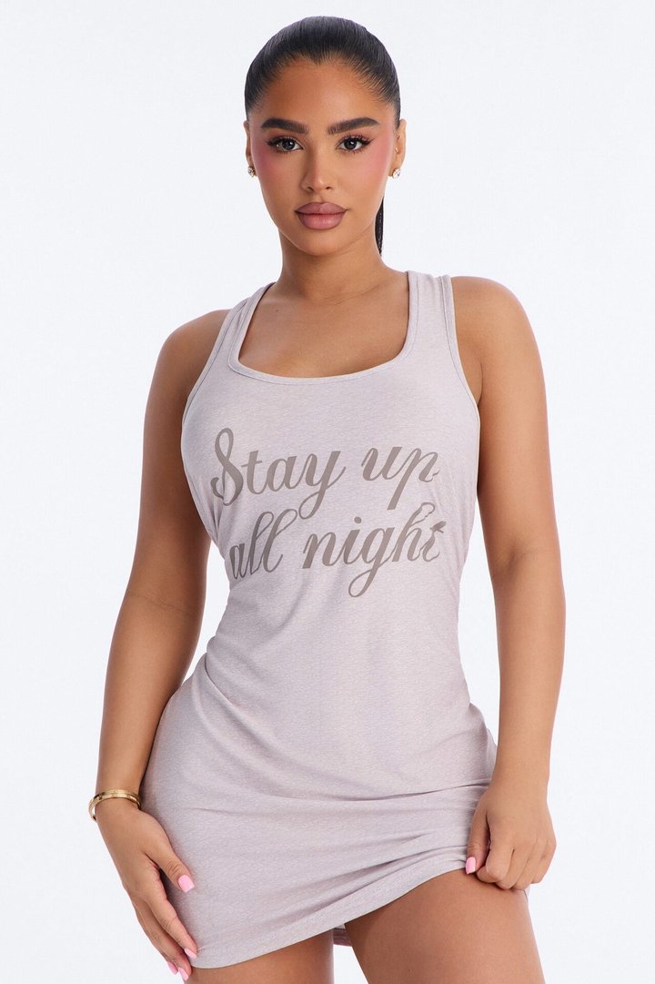 Stay Up All Night PJ Sleep Dress - Heather Grey