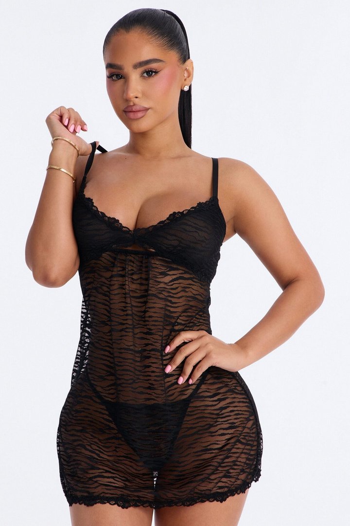 Can't Compete Mesh Lace Chemise - Black/Grey