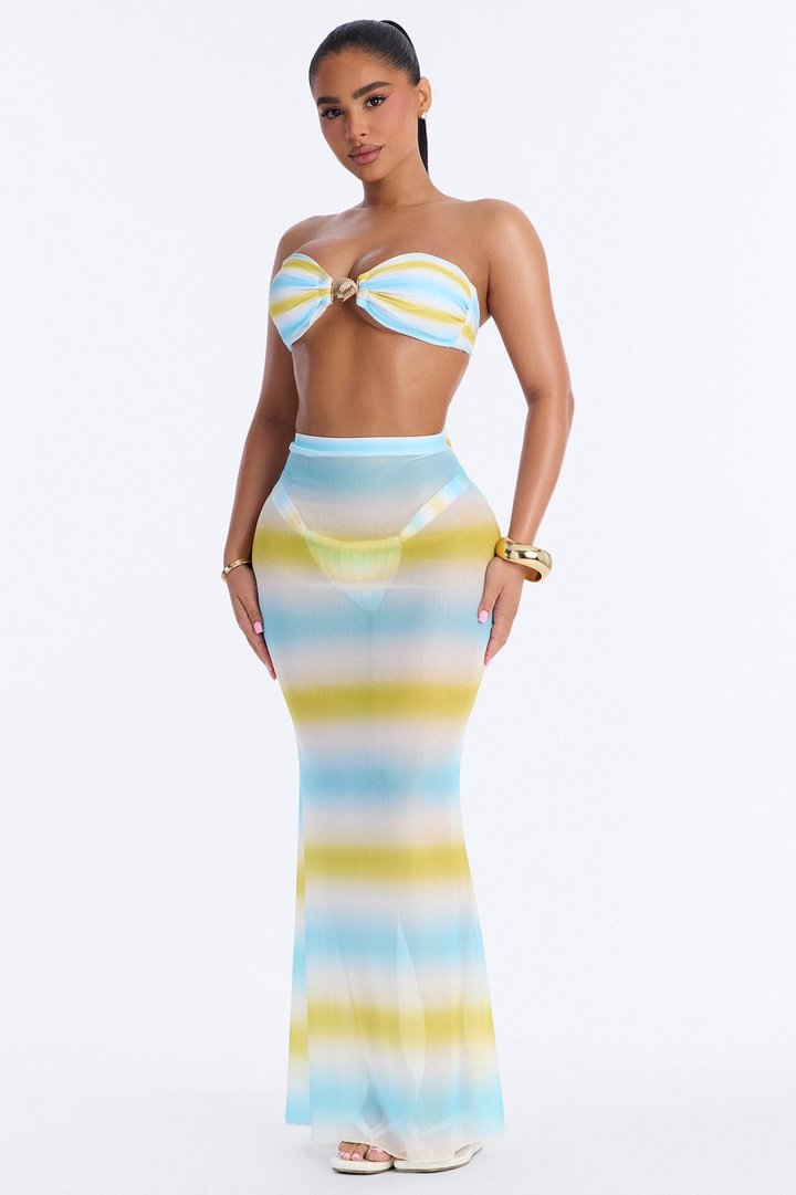 Heats Waves Ombre Hardware 3 Piece Bikini Skirt Set - Yellow/combo