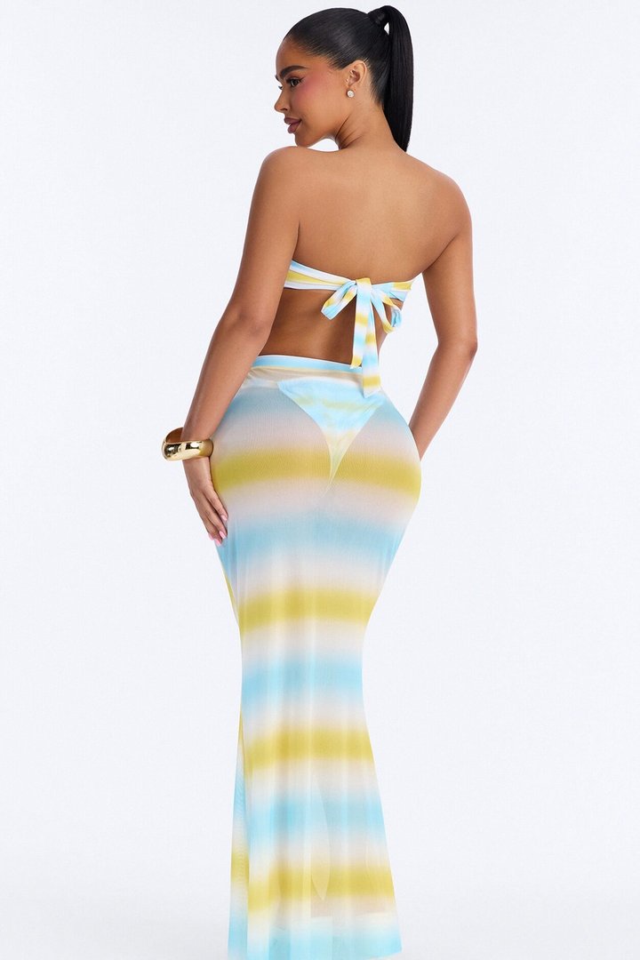 Heats Waves Ombre Hardware 3 Piece Bikini Skirt Set - Yellow/combo