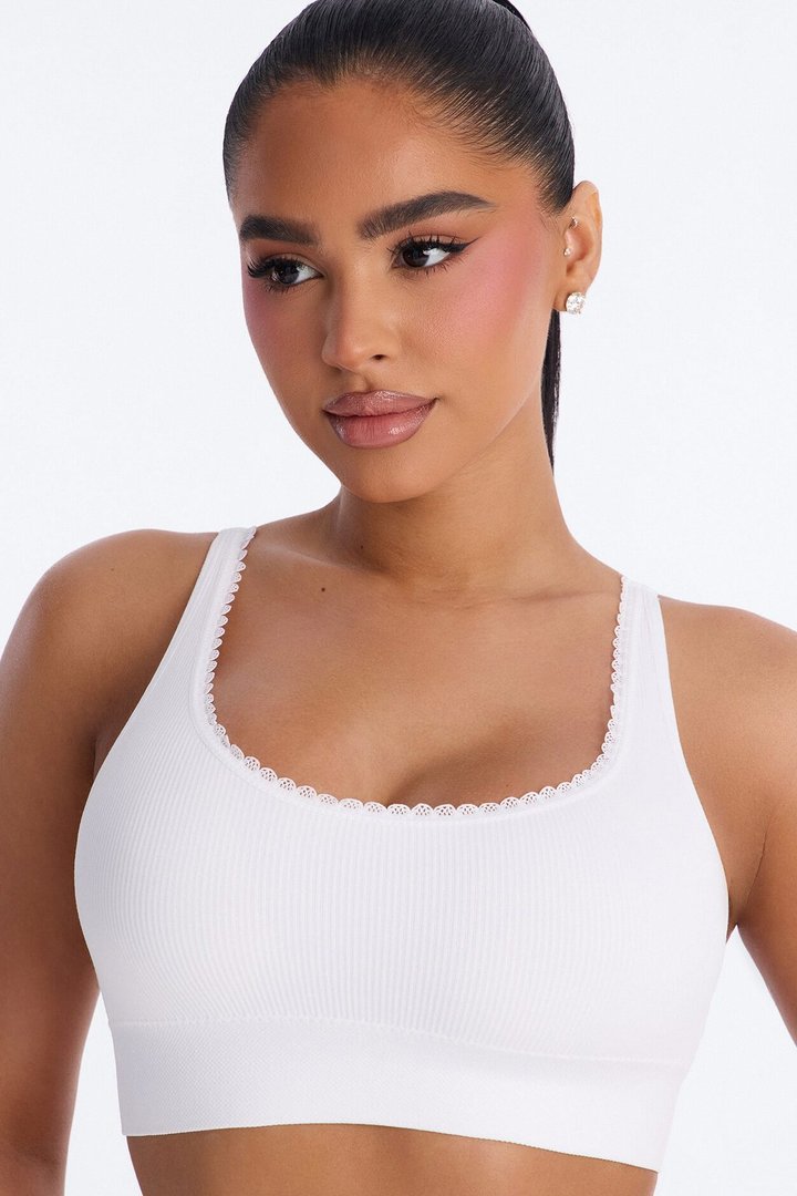 Sweet Secrets Ribbed Seamless Bralette - White
