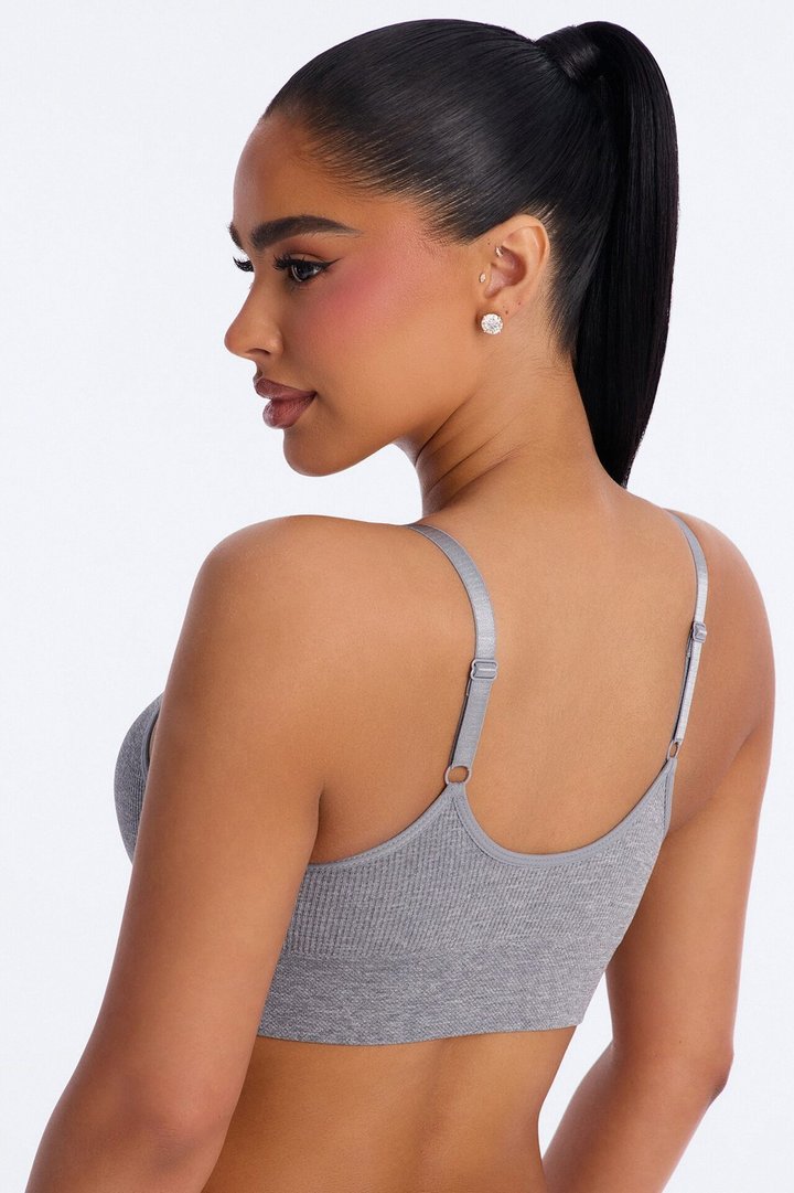 Sweet Secrets Ribbed Seamless Bralette - Heather Grey