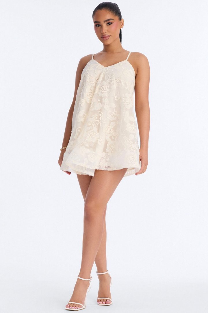 Call Me Baby Spaghetti Strap Lace Mini Dress - Cream