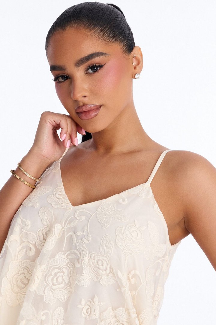 Call Me Baby Spaghetti Strap Lace Mini Dress - Cream