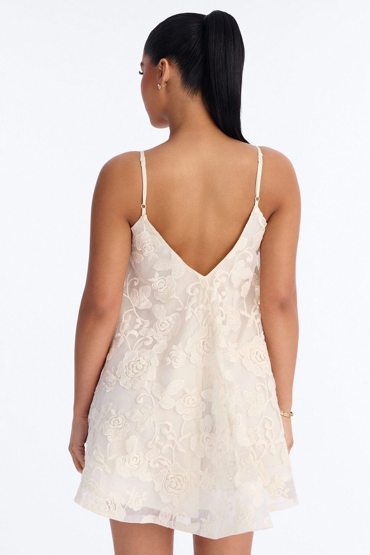 Call Me Baby Spaghetti Strap Lace Mini Dress - Cream