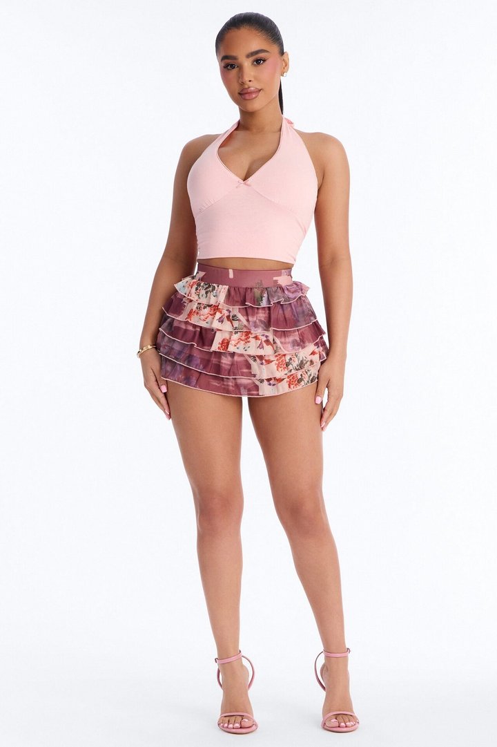 Kelly Floral Mesh Micro Mini Skort - Pink/combo