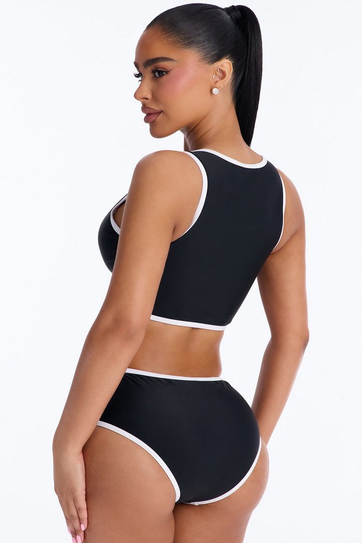 Waves Runner Colorblock Tank High Waist 2 Piece Bikini Bottom - Black/White